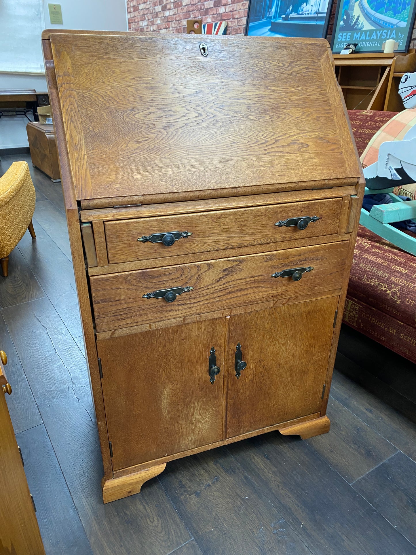 Vintage Solid Oak Bureau