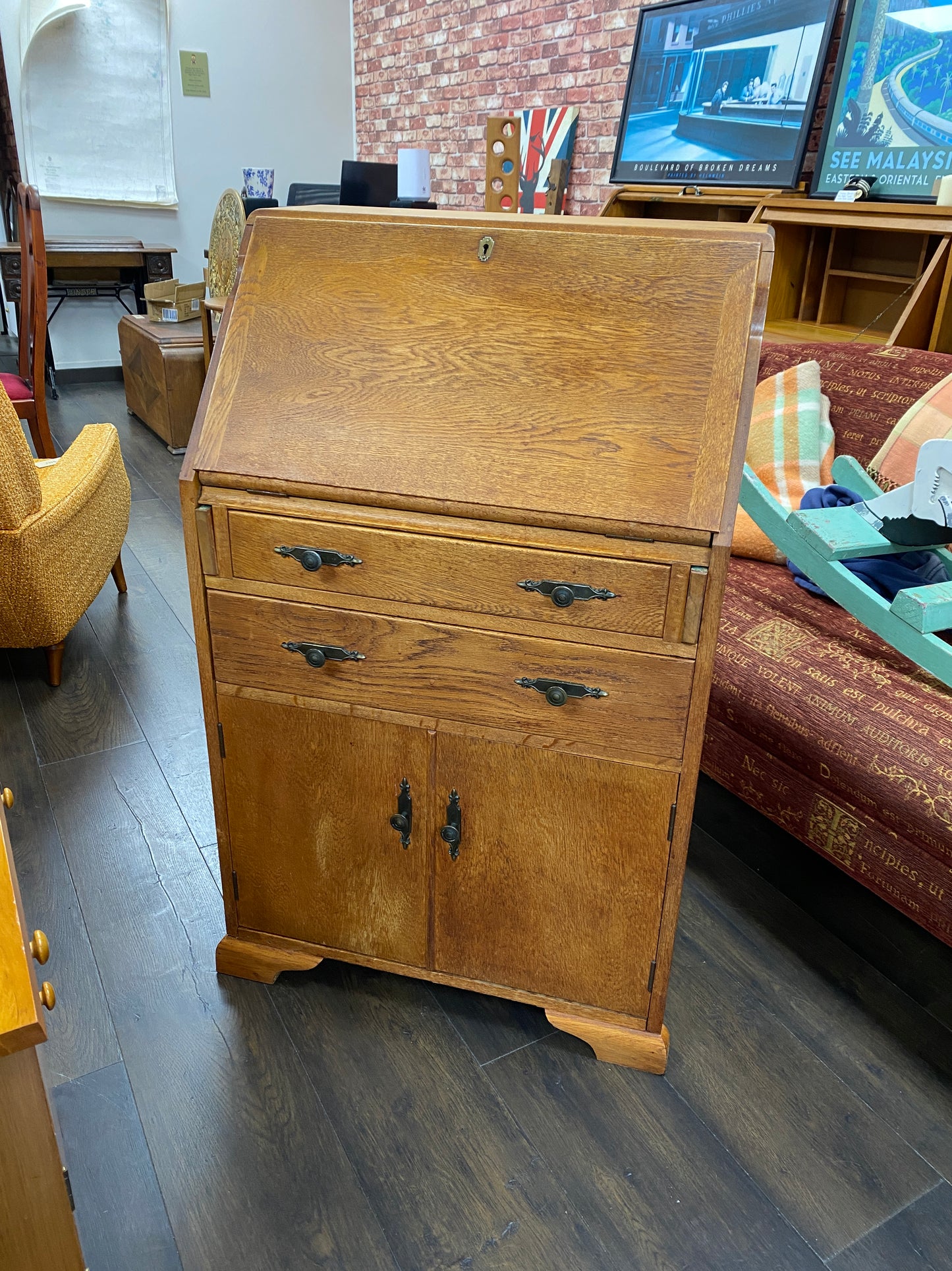 Vintage Solid Oak Bureau