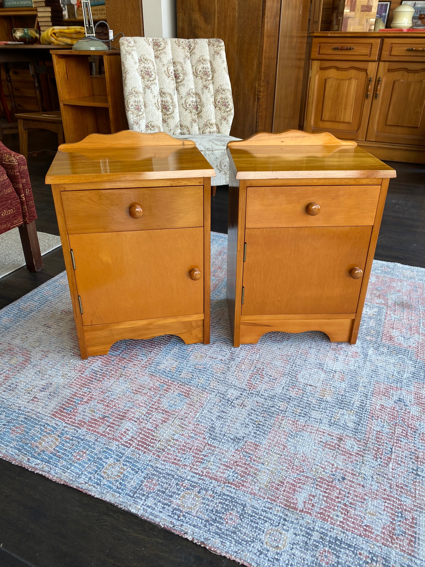 Vintage Solid Rimu Bedside Tables (Pair)