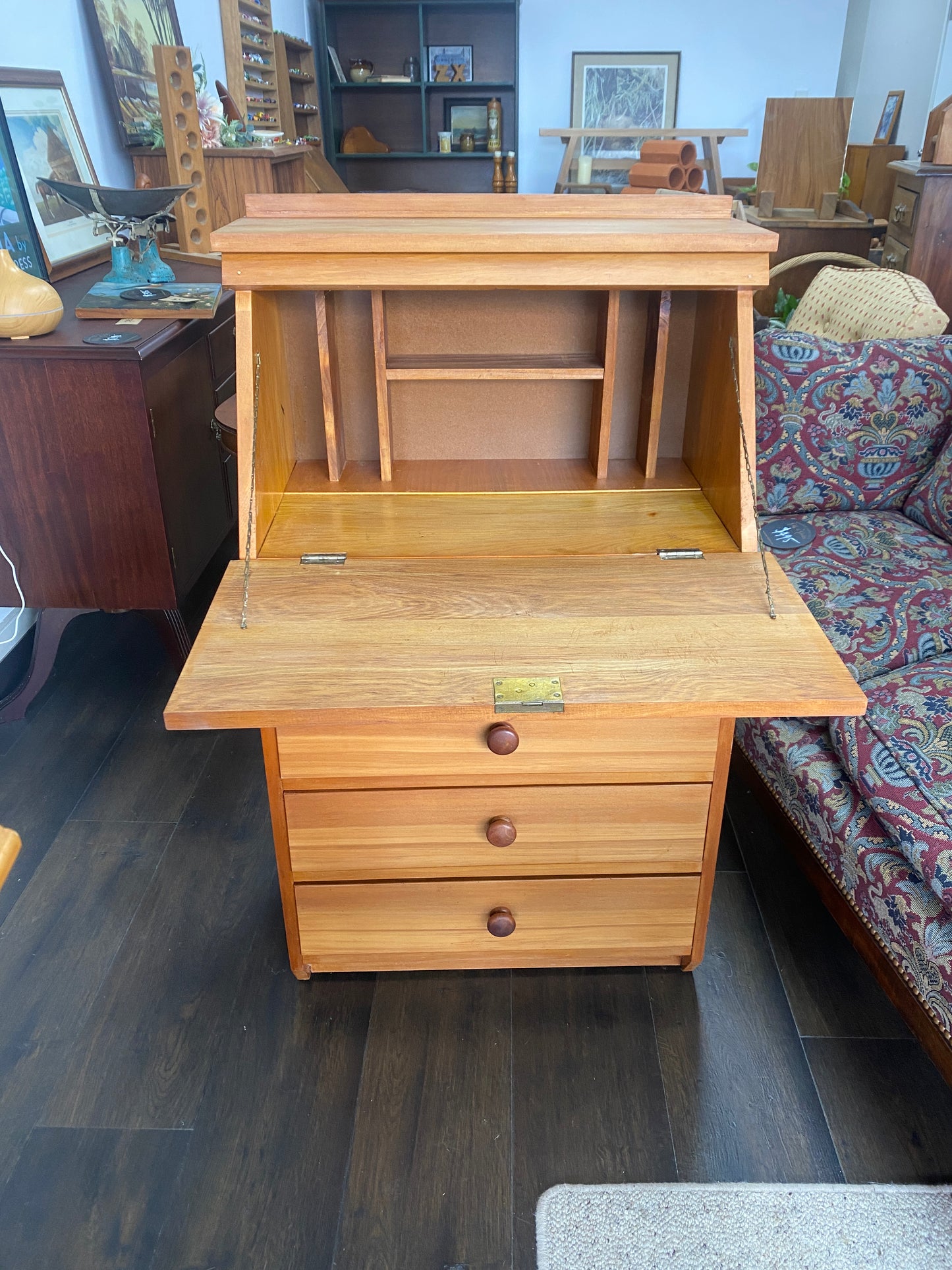 Vintage Solid Rimu Bureau with Drawers