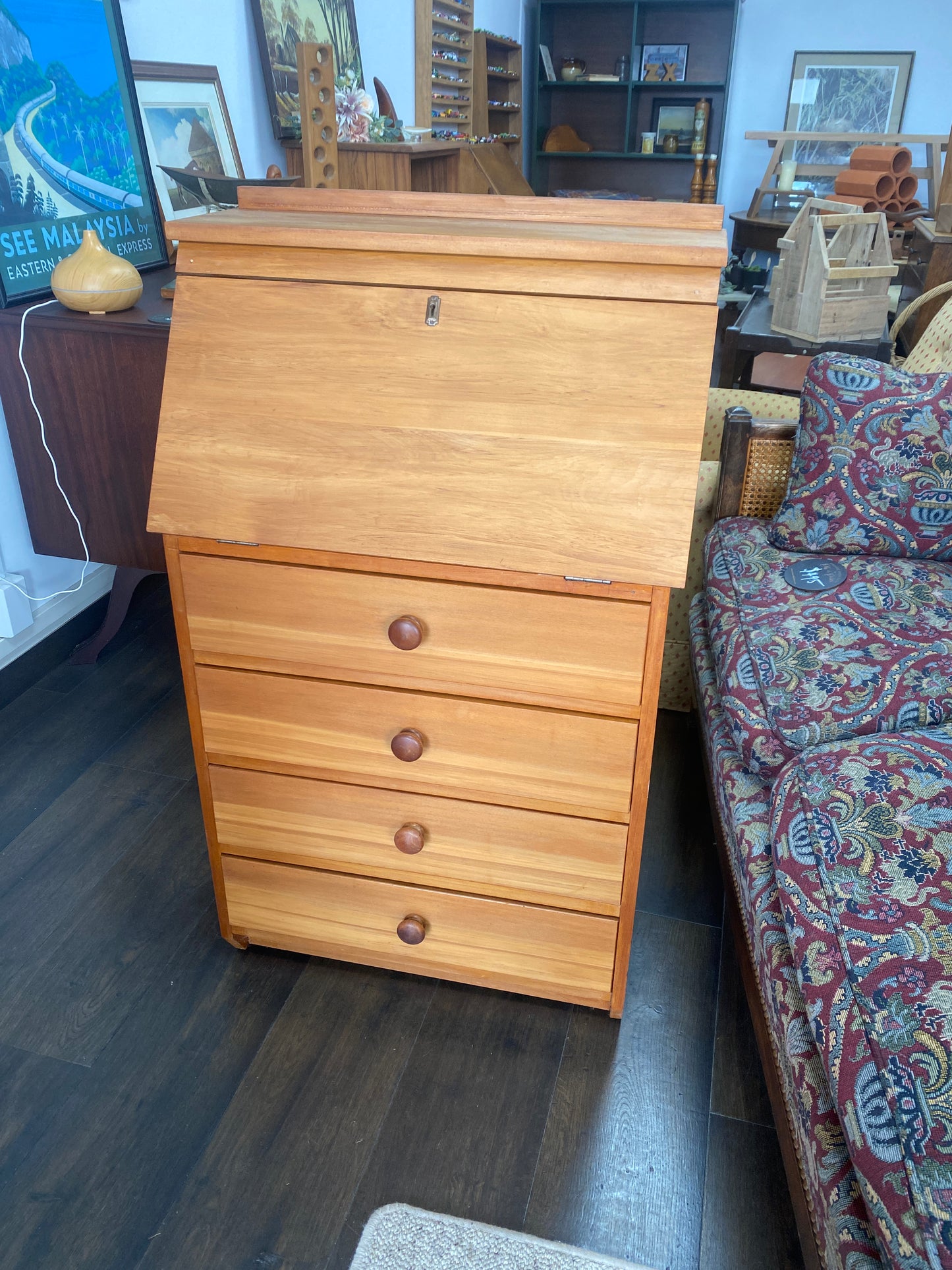 Vintage Solid Rimu Bureau with Drawers