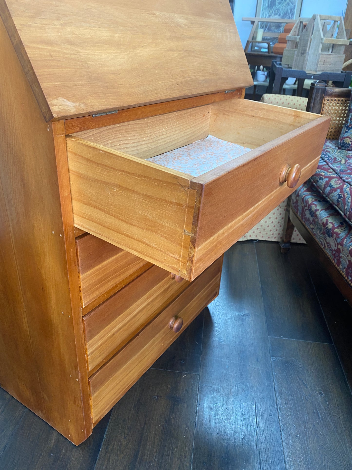 Vintage Solid Rimu Bureau with Drawers