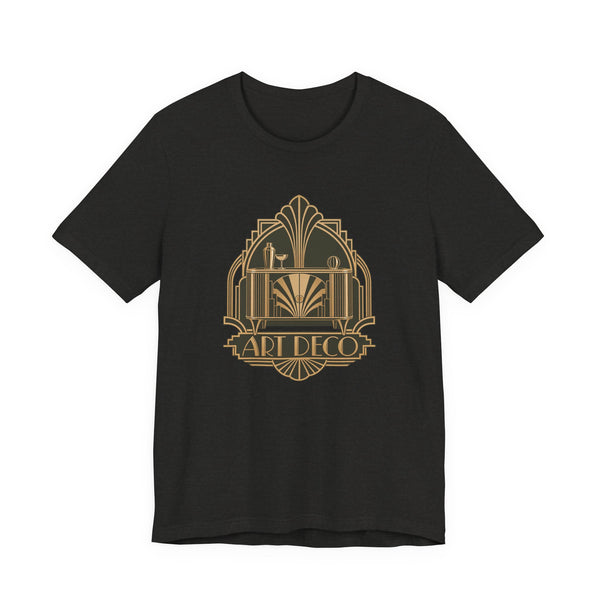 Art Deco Club vintage furniture lover tee in Black Heather, front view