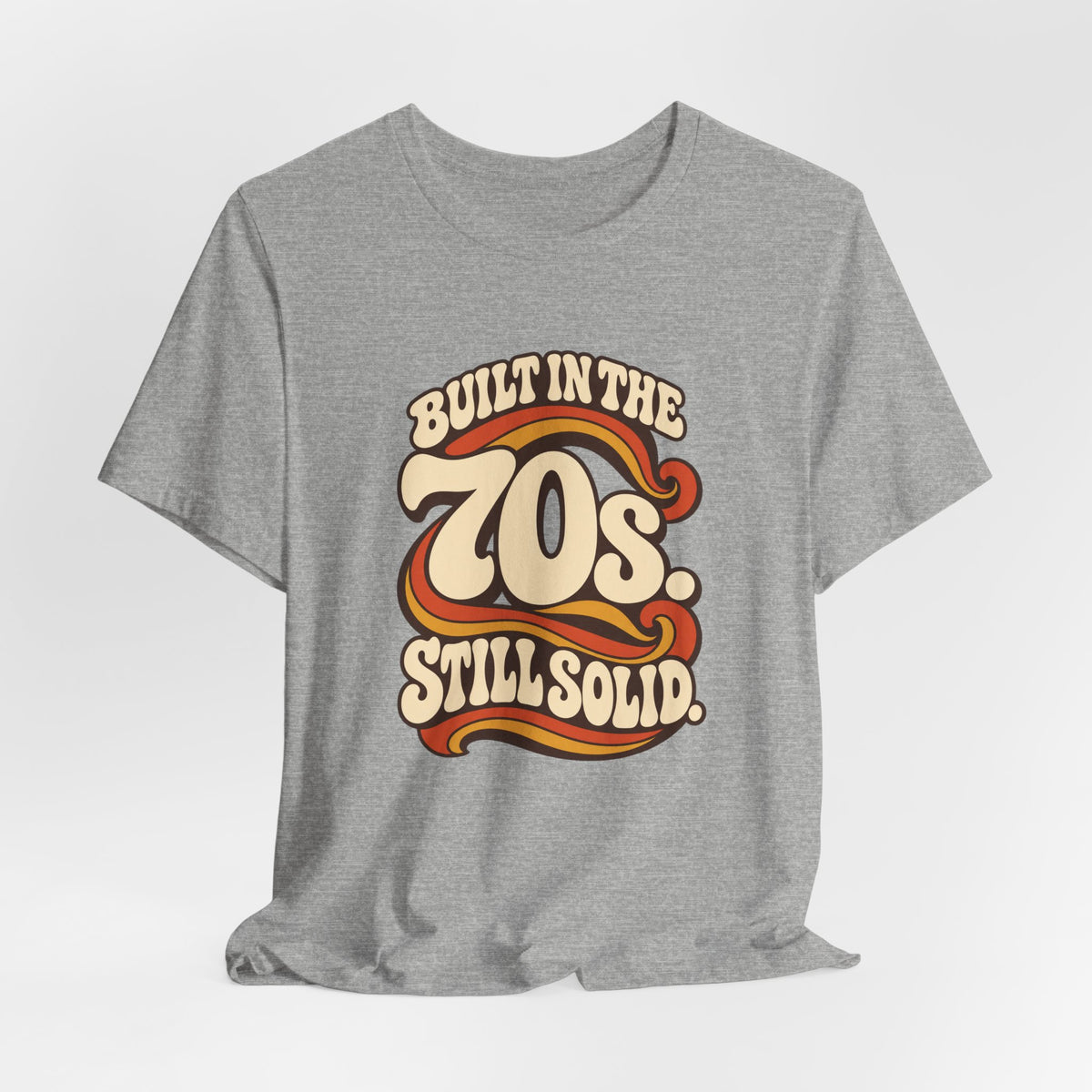 Built in the 70s. Still Solid Tee in Athletic Heather, styled photo