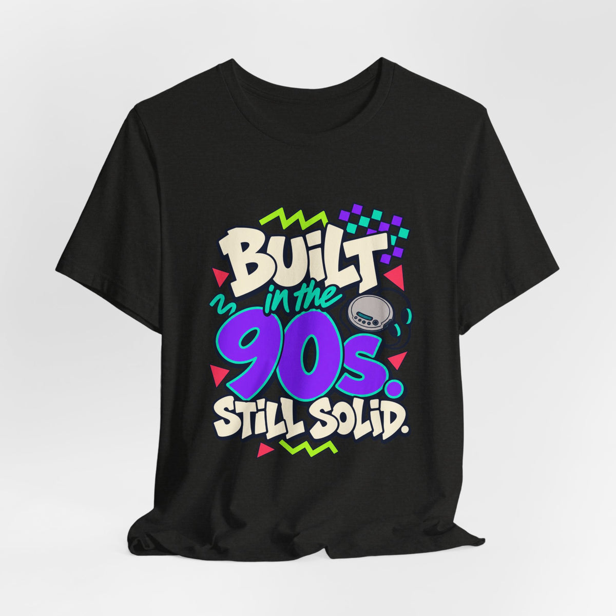 Built in the 90s. Still Solid Tee in Black Heather, styled photo