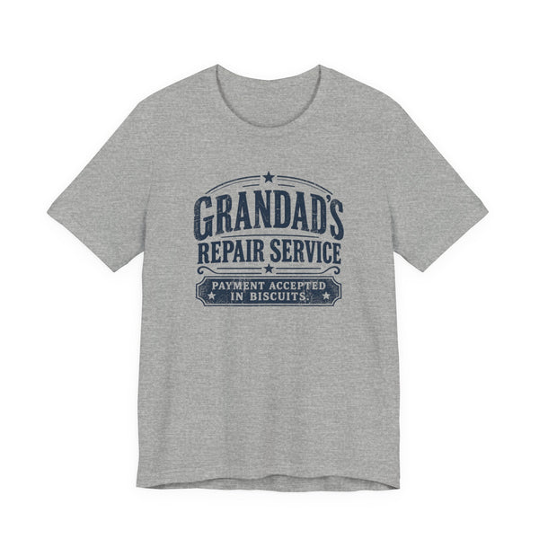 Grandad's Repair Service tee in athletic heather, front