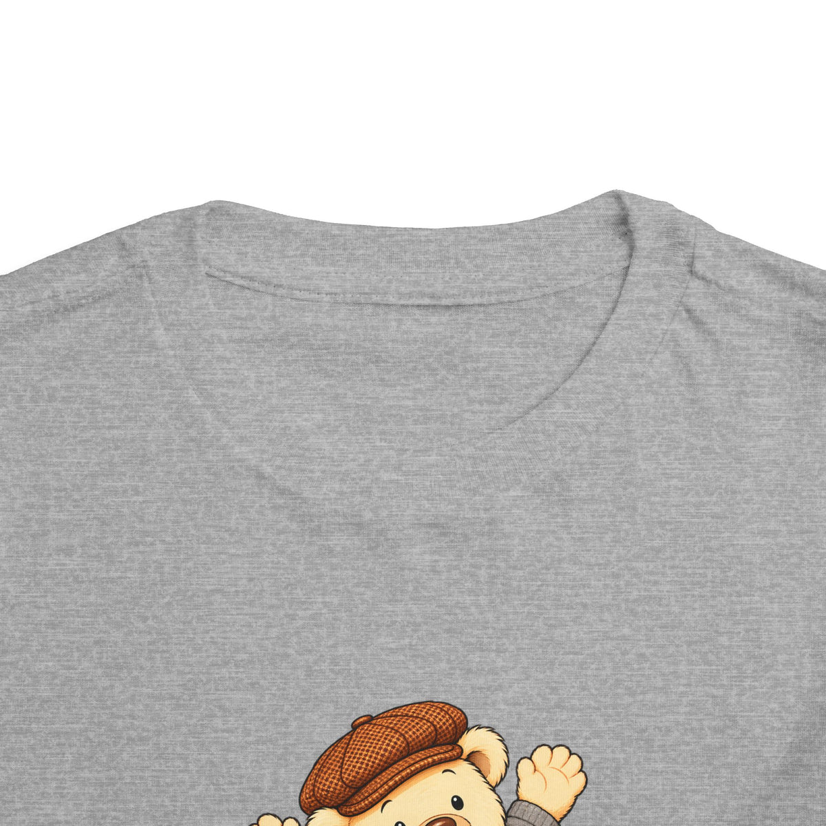 Splash Pickles toddler tee in Athletic Heather, close-up of neckline and print