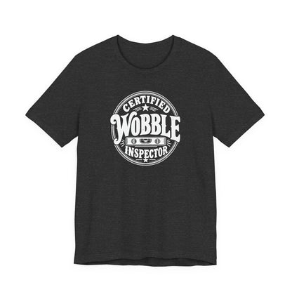 Certified Wobble Inspector tee in Dark Grey Heather, front