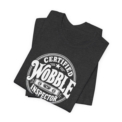 Certified Wobble Inspector tee, Dark Grey Heather, folded