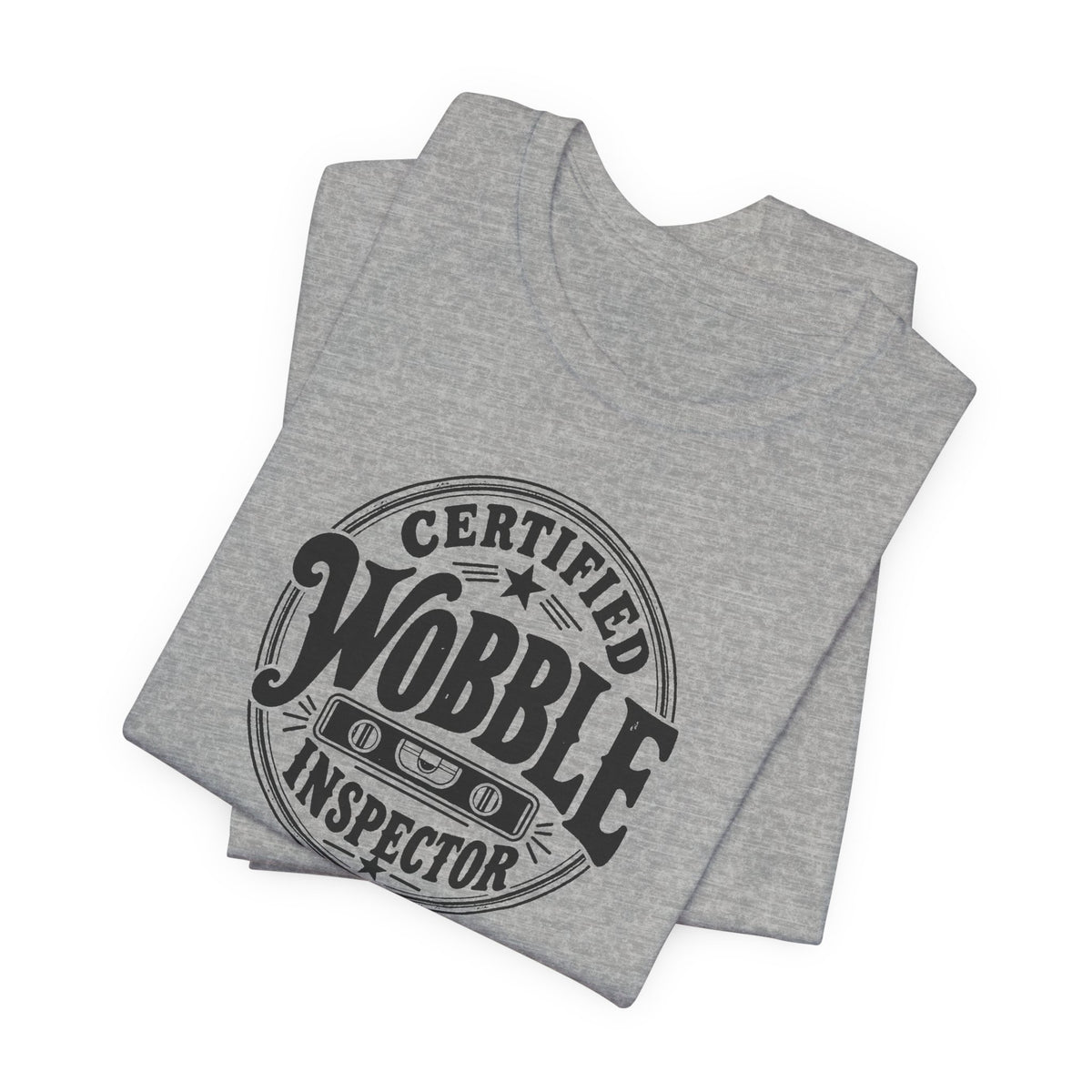 Certified Wobble Inspector tee, Athletic Heather grey, folded