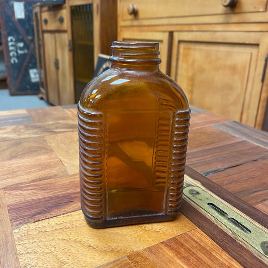 1900s Amber Ribbed Medicine Bottle