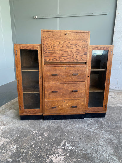 1920s Art Deco Solid Oak Bureau & Bookcase