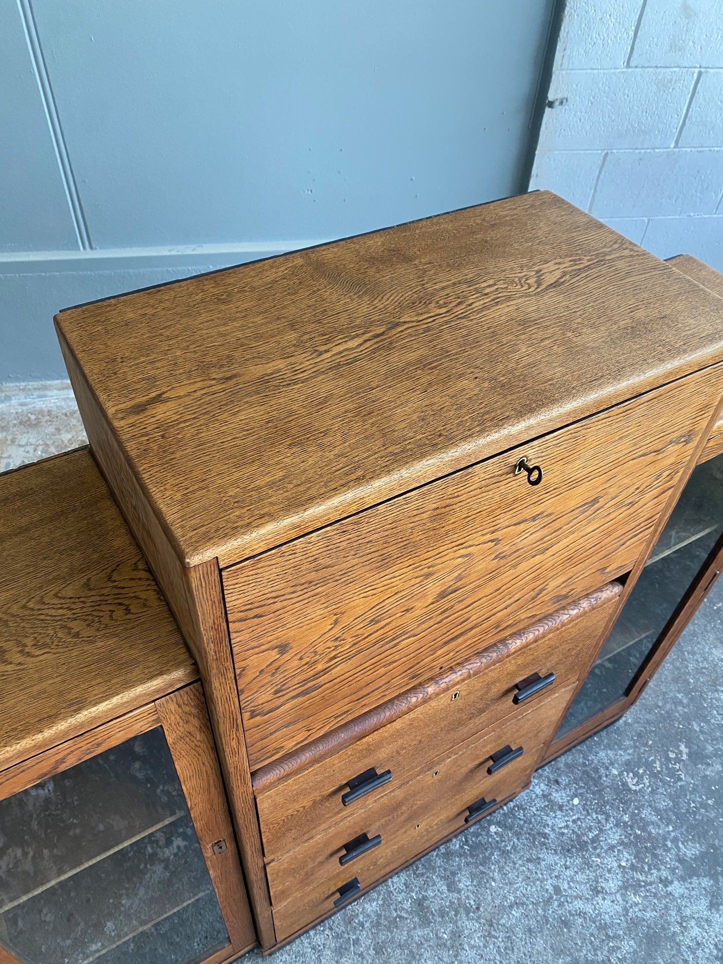 1920s Art Deco Solid Oak Bureau & Bookcase