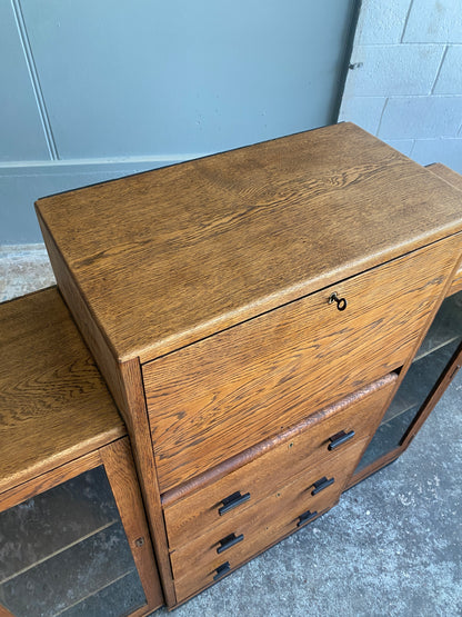 1920s Art Deco Solid Oak Bureau & Bookcase