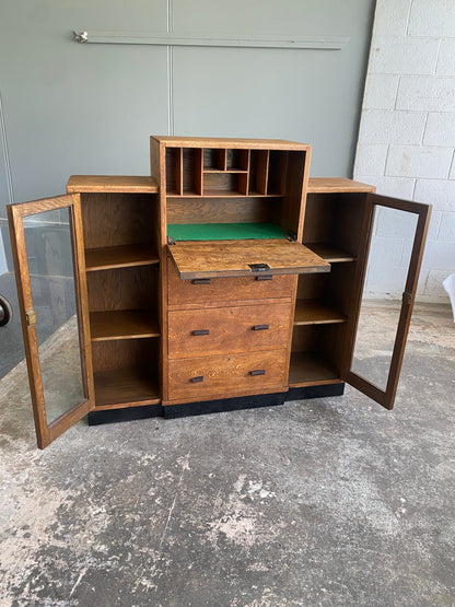 1920s Art Deco Solid Oak Bureau & Bookcase
