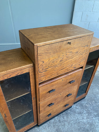 1920s Art Deco Solid Oak Bureau & Bookcase