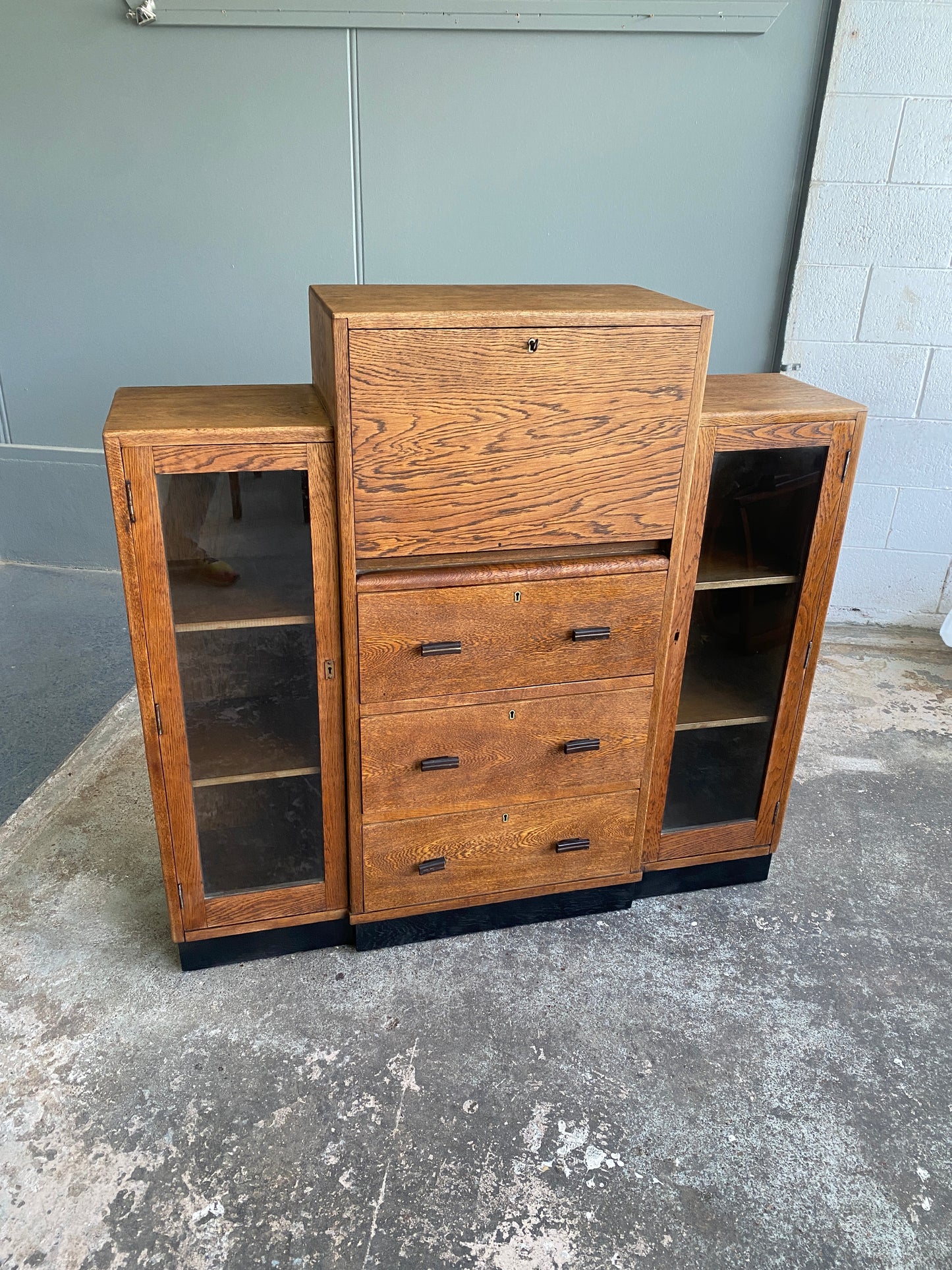 1920s Art Deco Solid Oak Bureau & Bookcase