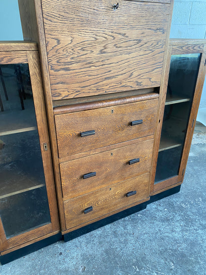 1920s Art Deco Solid Oak Bureau & Bookcase
