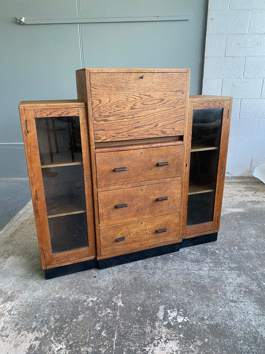 1920s Art Deco Solid Oak Bureau & Bookcase