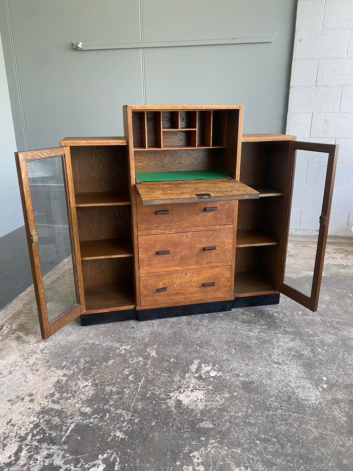 1920s Art Deco Solid Oak Bureau & Bookcase