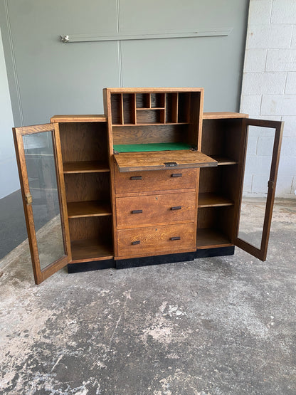 1920s Art Deco Solid Oak Bureau & Bookcase
