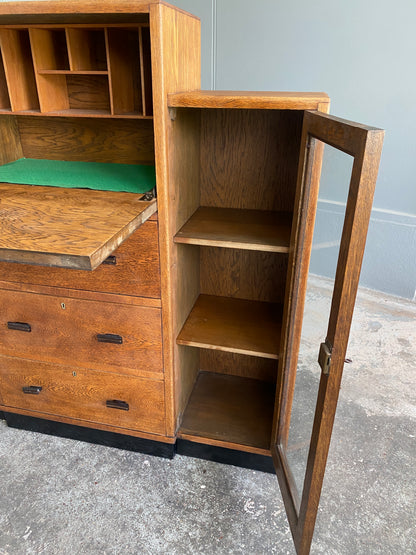 1920s Art Deco Solid Oak Bureau & Bookcase