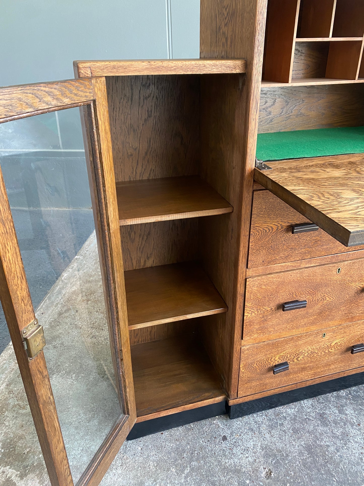 1920s Art Deco Solid Oak Bureau & Bookcase