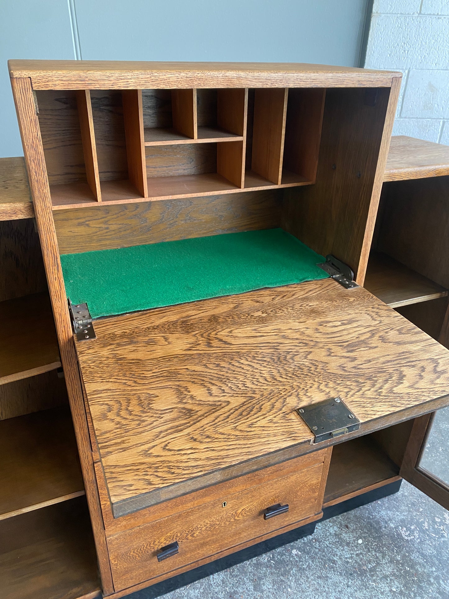 1920s Art Deco Solid Oak Bureau & Bookcase