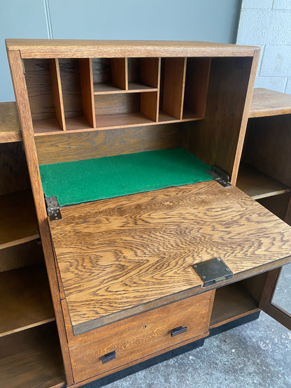 1920s Art Deco Solid Oak Bureau & Bookcase