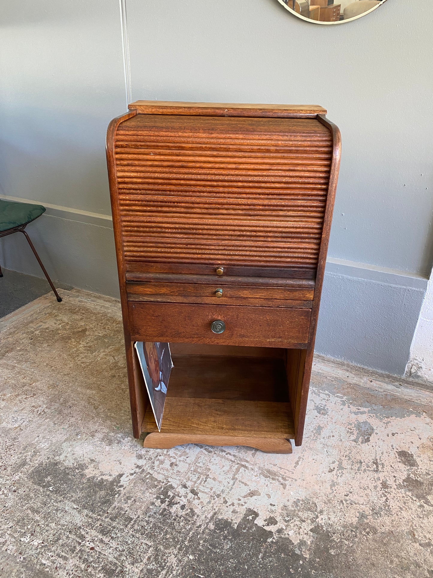 1920s Oak Drinks Cabinet with Tambour