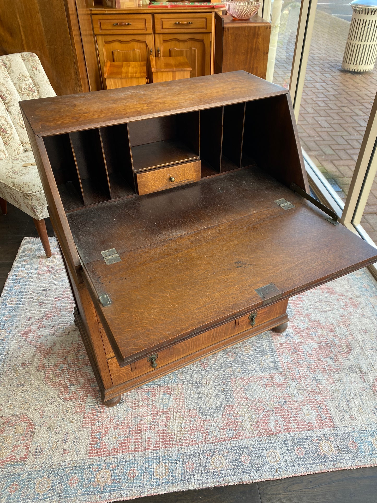 1930s English Oak 3 Drawer Bureau