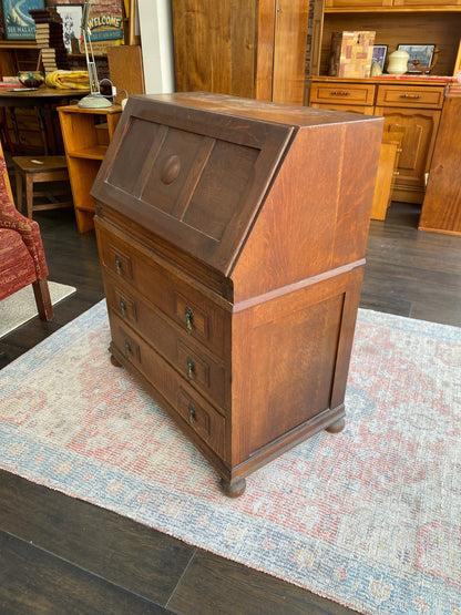 1930s English Oak 3 Drawer Bureau