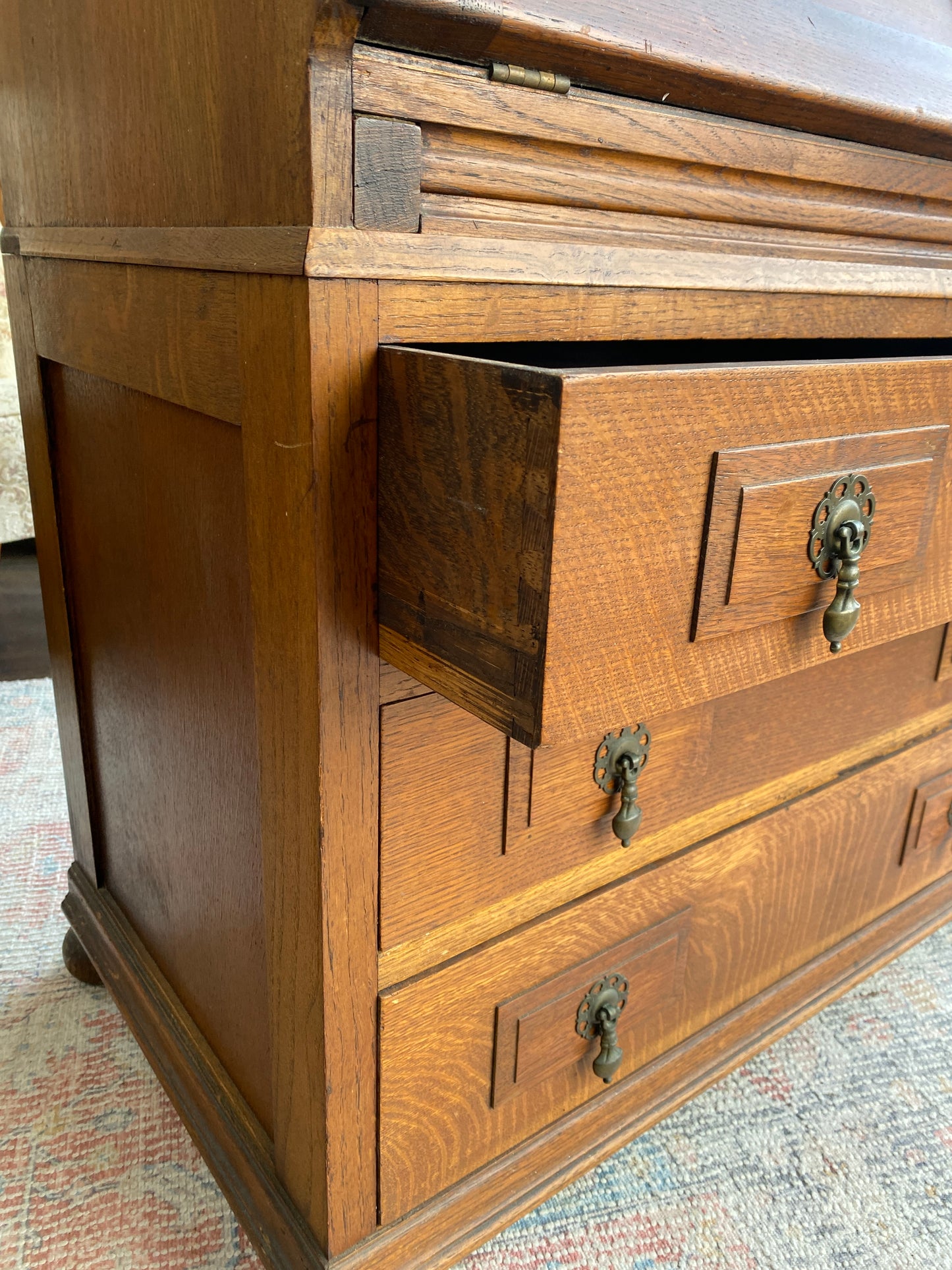 1930s English Oak 3 Drawer Bureau