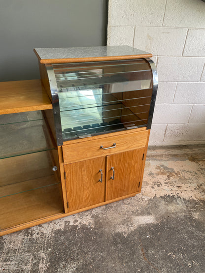 1950s Oak Drinks Cabinet with Glass Tambour