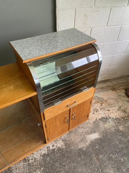 1950s Oak Drinks Cabinet with Glass Tambour