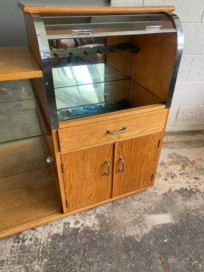 1950s Oak Drinks Cabinet with Glass Tambour