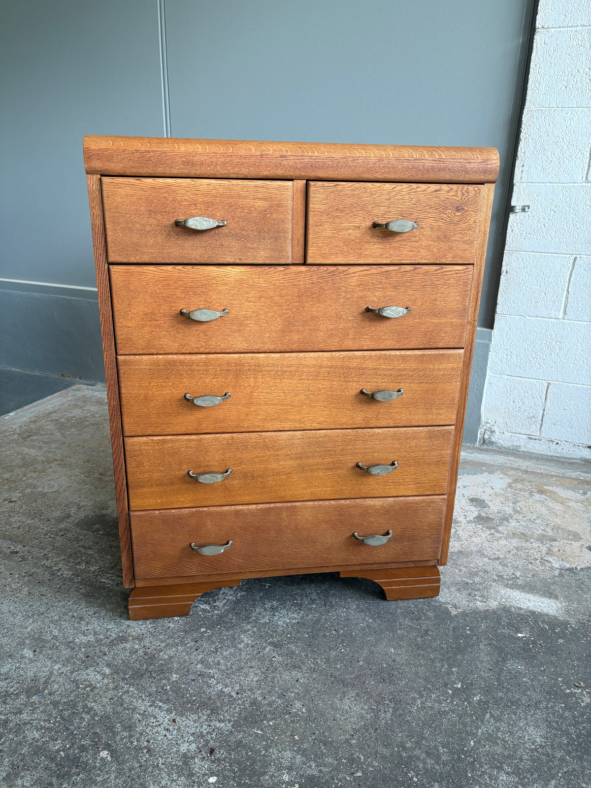 1950s Solid Tiger Oak Tallboy