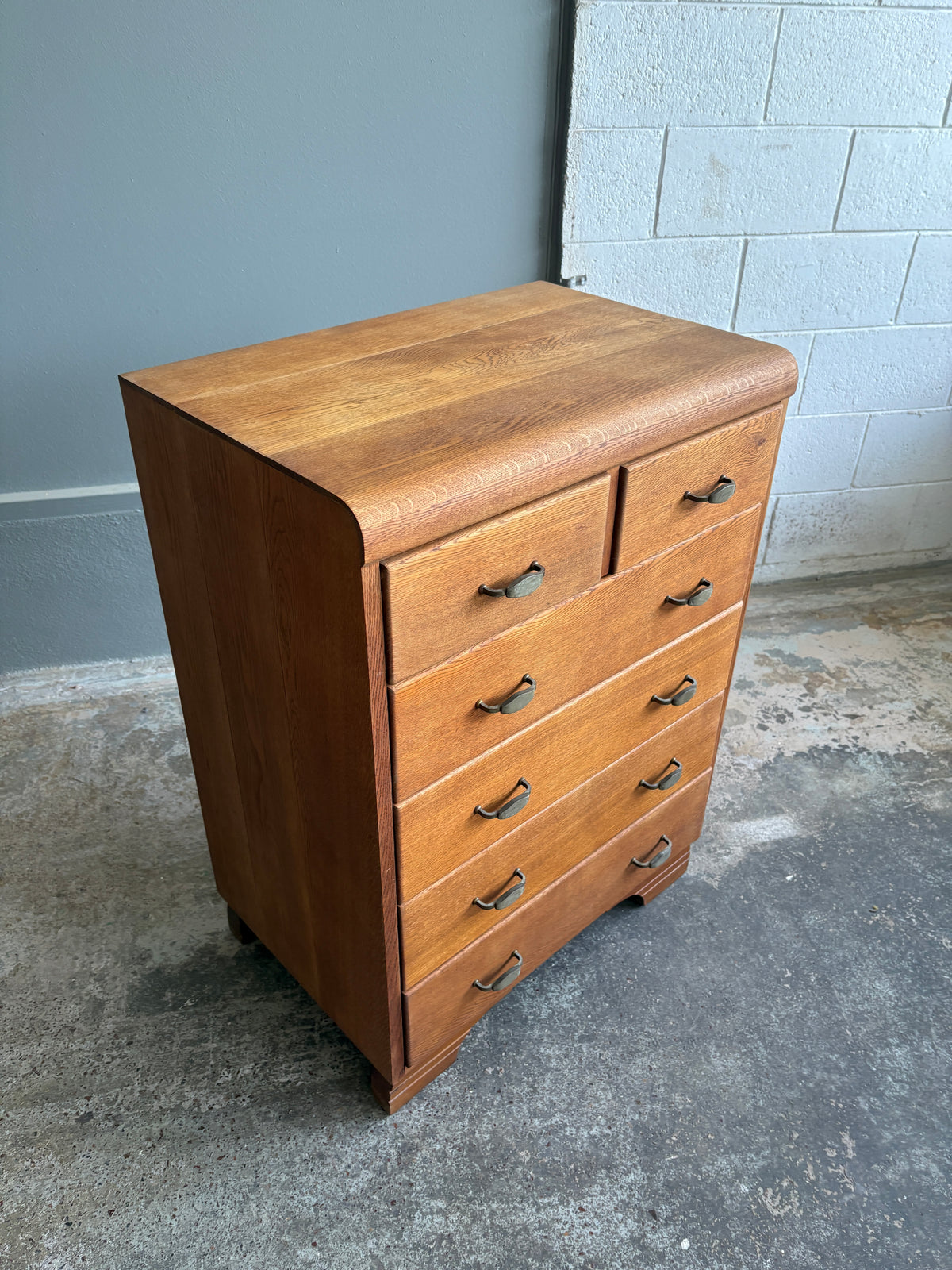 1950s Solid Tiger Oak Tallboy