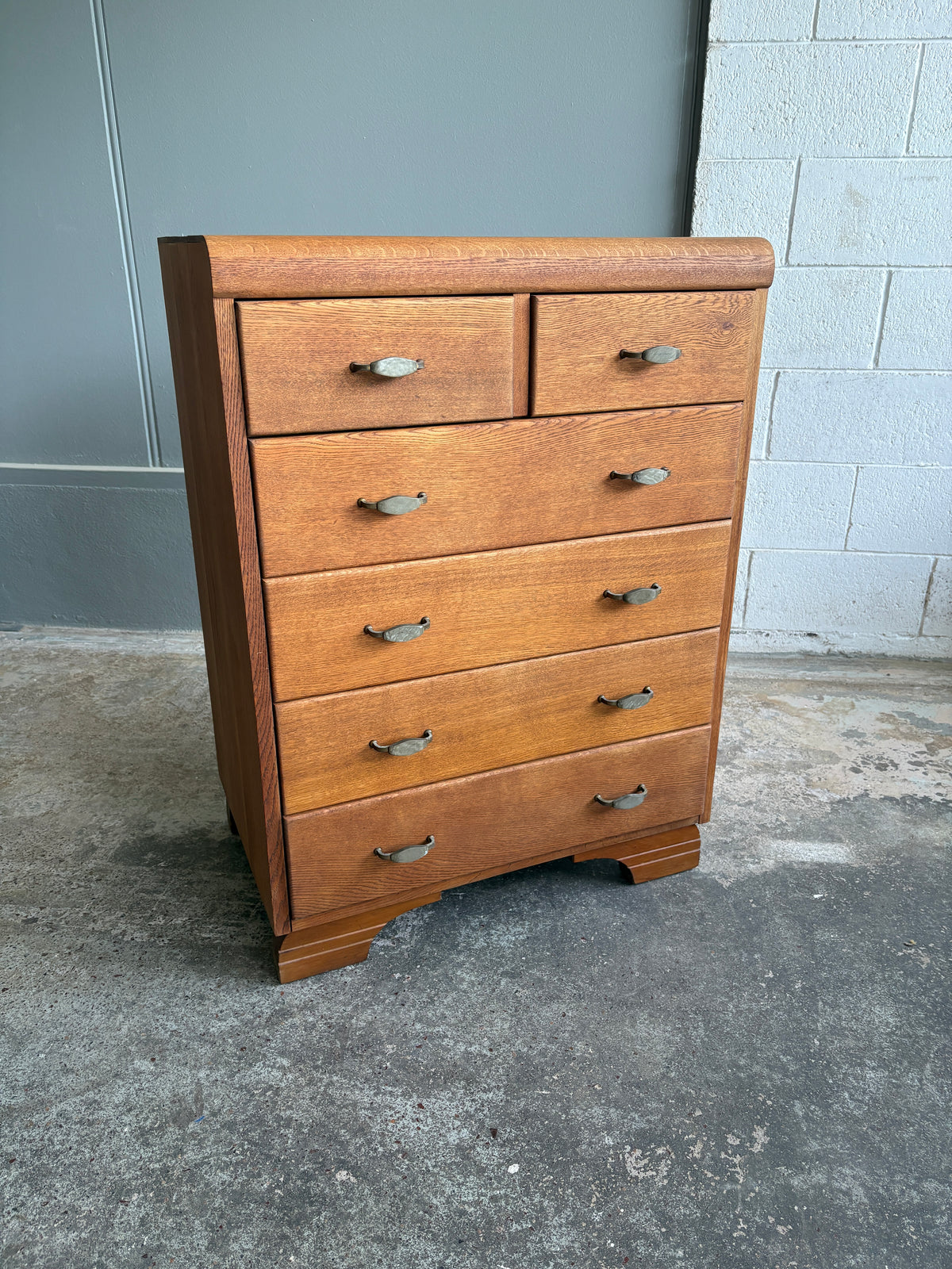 1950s Solid Tiger Oak Tallboy