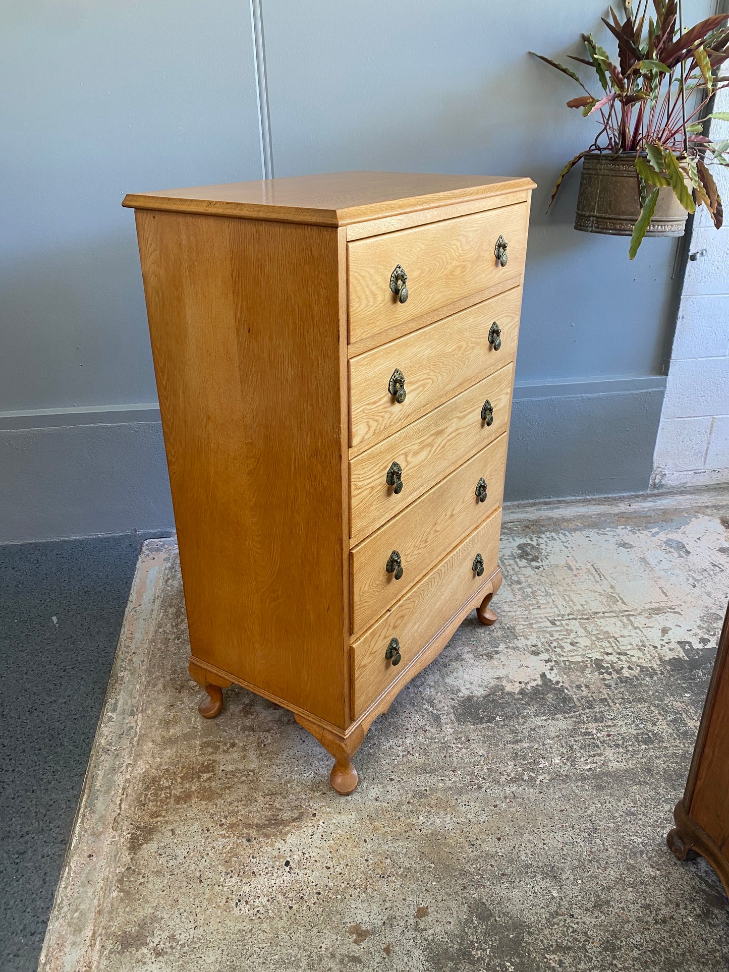 1960s Grace Bros Light Oak Tallboy