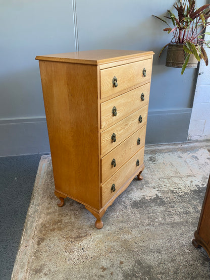 1960s Grace Bros Light Oak Tallboy