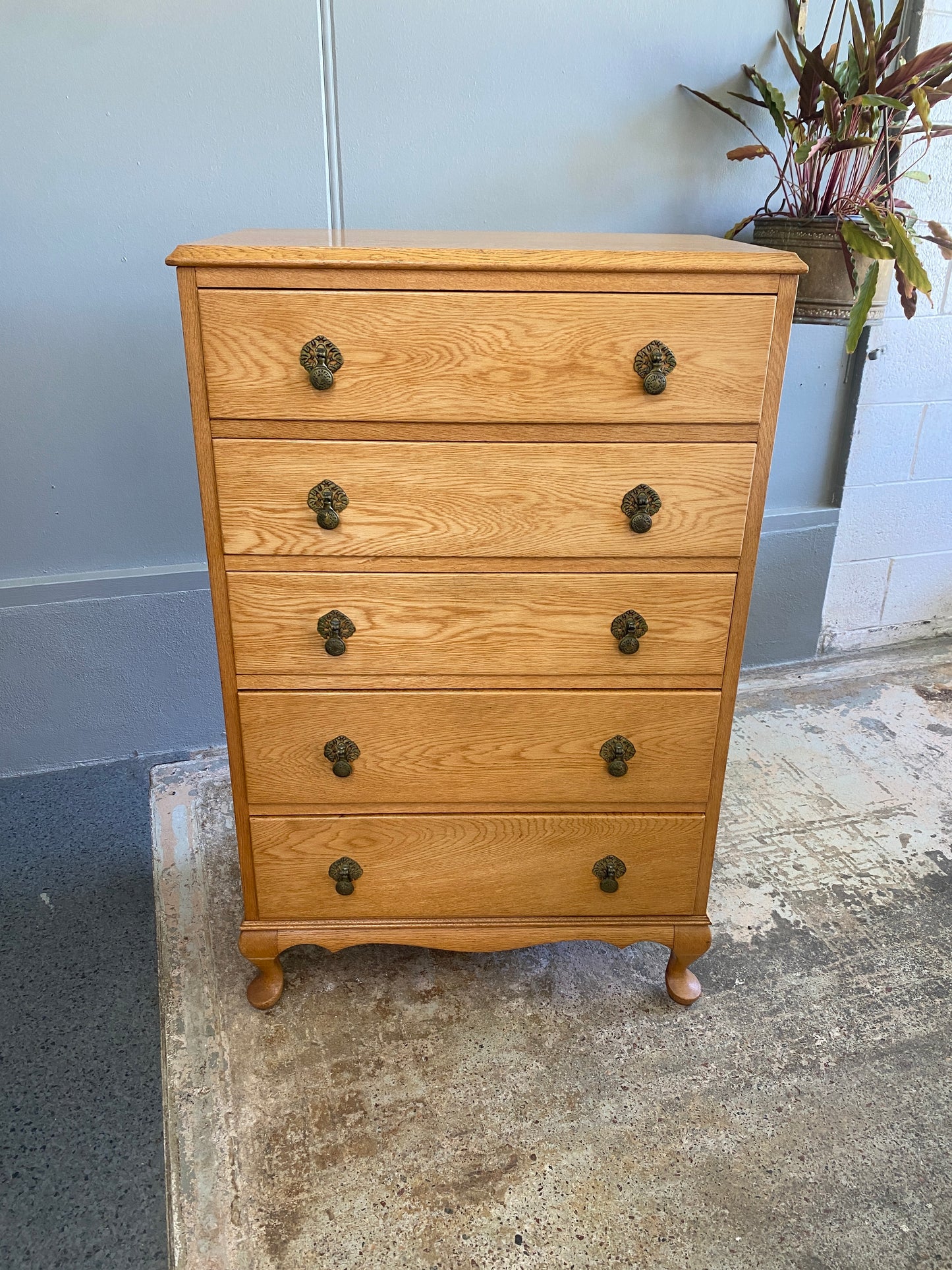 1960s Grace Bros Light Oak Tallboy