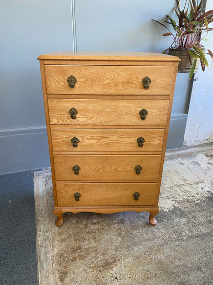 1960s Grace Bros Light Oak Tallboy