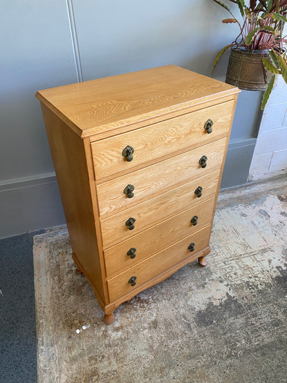 1960s Grace Bros Light Oak Tallboy