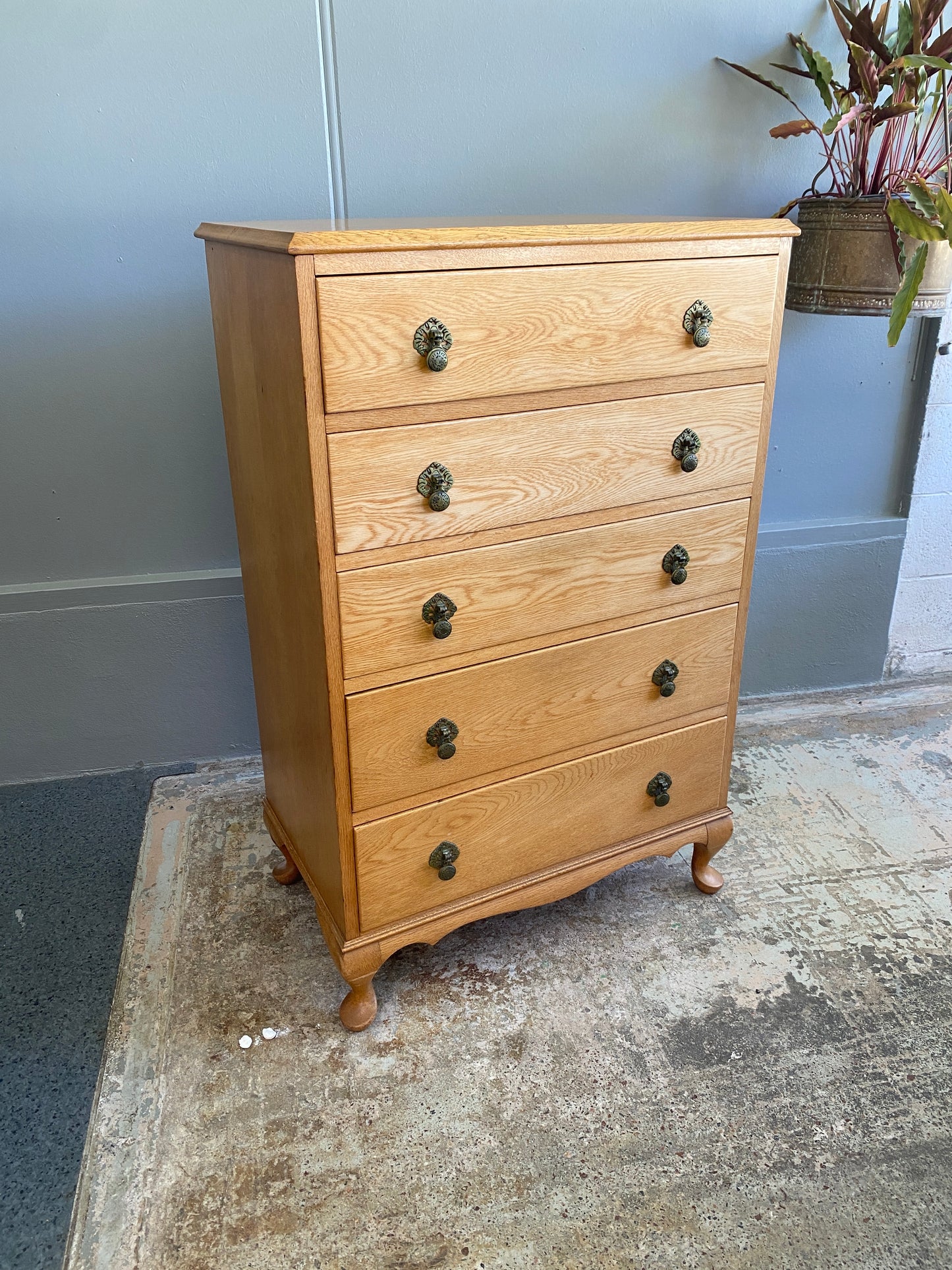 1960s Grace Bros Light Oak Tallboy