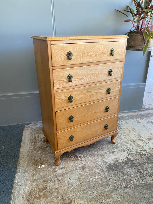 1960s Grace Bros Light Oak Tallboy