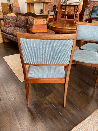1970s Mahogany & Aqua Ribbed Fabric Dining Chairs x 4