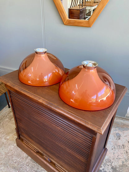 1970s Orange/White Academy Lighting NZ Light Shades - Pair