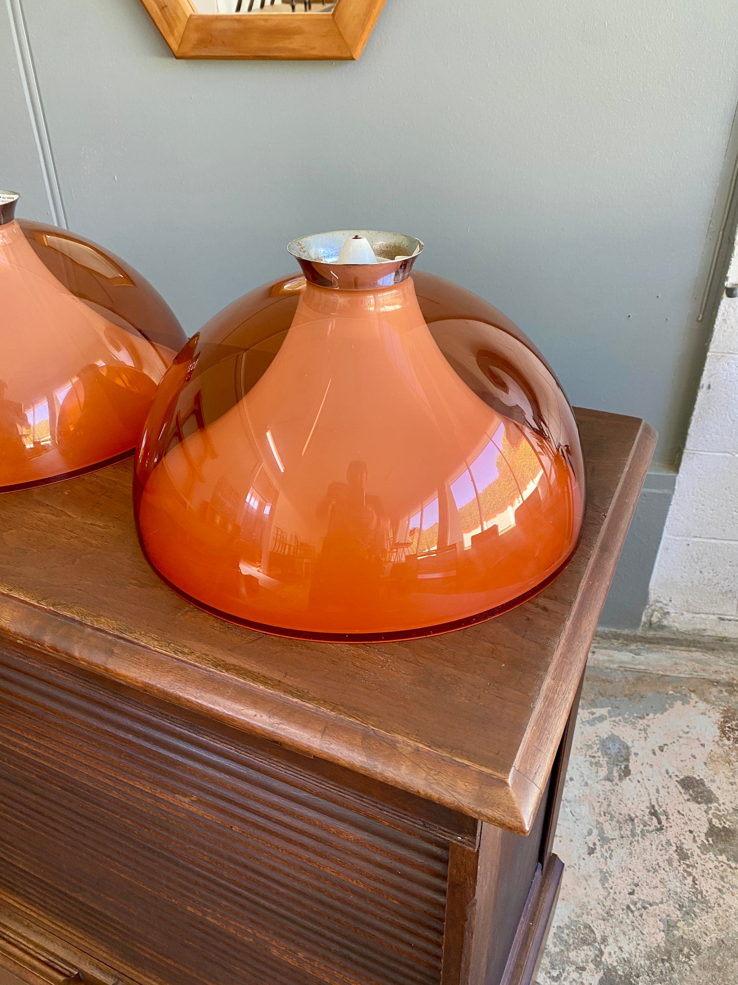 1970s Orange/White Academy Lighting NZ Light Shades - Pair