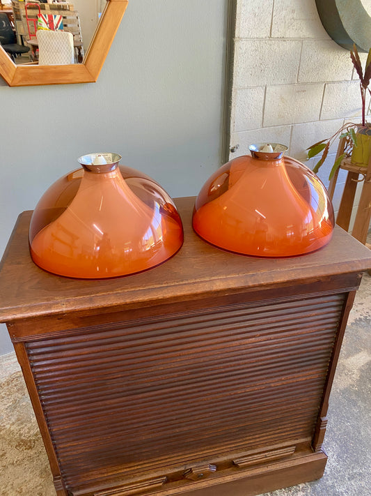 1970s Orange/White Academy Lighting NZ Light Shades - Pair